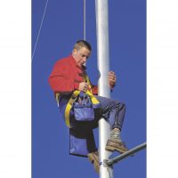 a man sitting on Plastimo's Professional Bosuns Chair