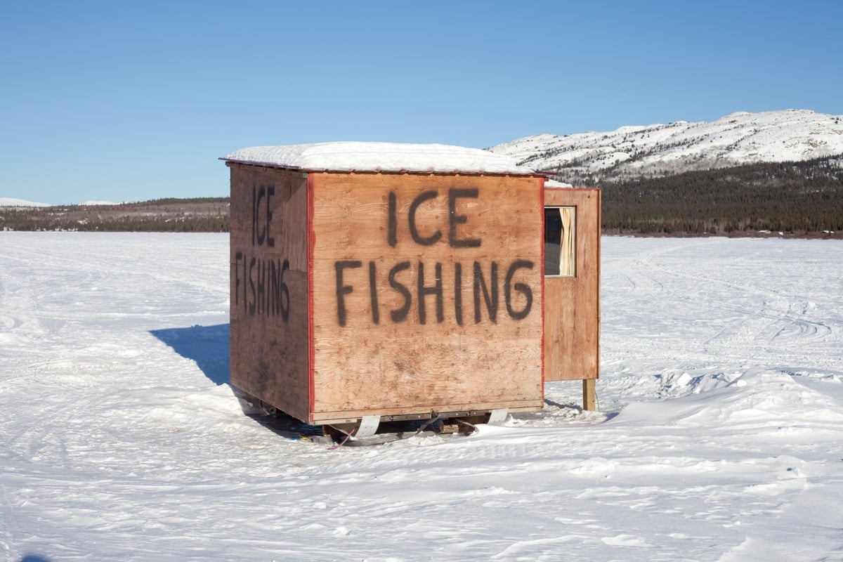 Fish Lake Yukon Canada ice fishing hut