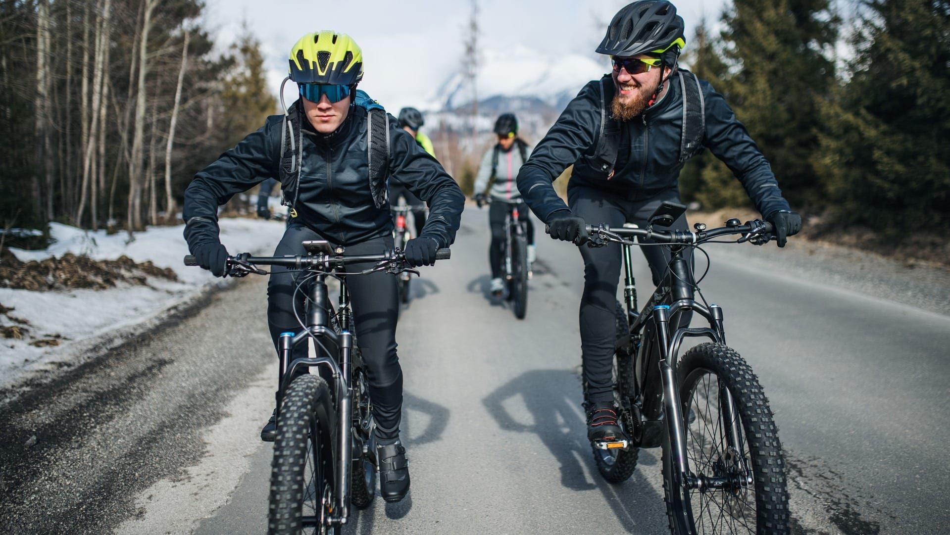 A group of friends fat bike riding